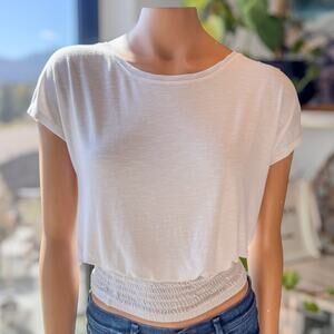 White House Black Market, White Smocked Waistline Short Sleeve Tee, Women's XXS